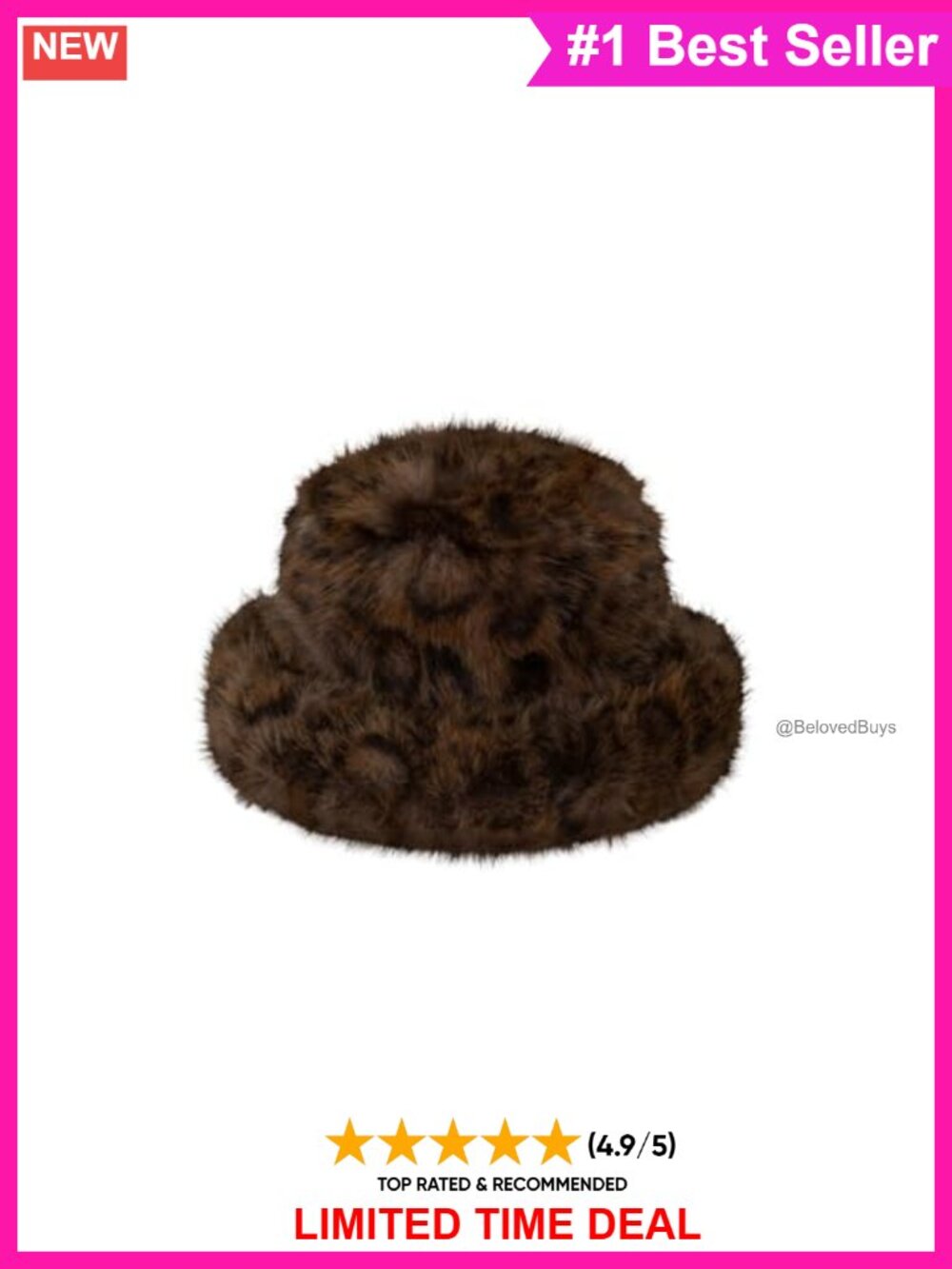 Faux Fur Bucket Hat Turnback Brim Warm Lined Winter Hat